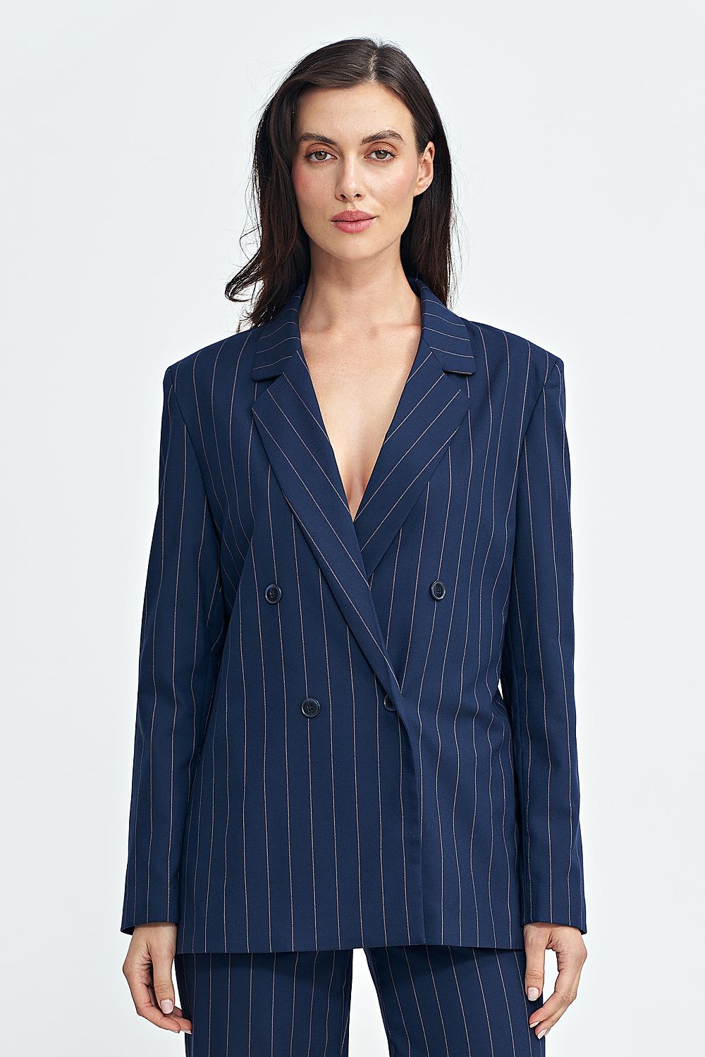 Blazer Oversize de Raya Diplomática – Azul Marino