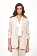 Blazer Mujer Abierto Mangas Fruncidas – Beige Piedra | DOMELVA