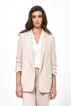 Blazer Mujer Abierto Mangas Fruncidas – Beige Piedra | DOMELVA
