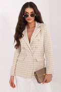 Blazer Mujer Cruzado Pata Gallo – Beige y Crema | DOMELVA