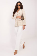 Blazer Mujer Cruzado Pata Gallo – Beige y Crema – detalle 2 | DOMELVA