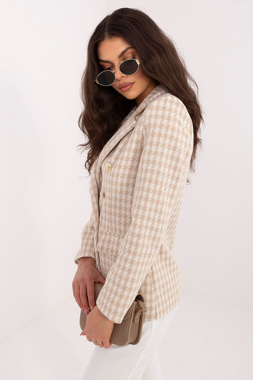 Blazer Mujer Cruzado Pata Gallo – Beige y Crema – detalle 4 | DOMELVA