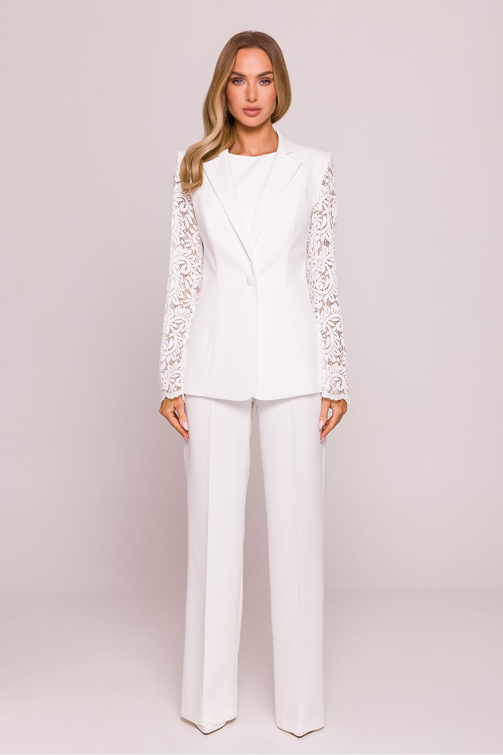 Blazer Mujer Sastre Mangas Encaje – Blanco Roto – detalle 2 | DOMELVA