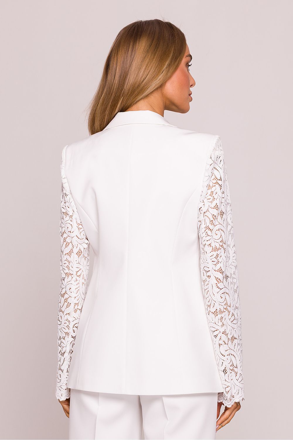 Blazer Mujer Sastre Mangas Encaje – Blanco Roto – detalle 3 | DOMELVA