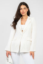 Blazer Mujer Sastre Minimalista – Blanco Roto – detalle 4 | DOMELVA