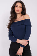 Blusa Mujer Ajustada Escote Barco Manga Larga – Azul Tinta | DOMELVA