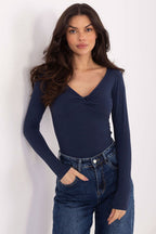 Blusa Mujer Ajustada Algodón Escote V Lazada – Azul Tinta | DOMELVA