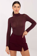 Blusa Mujer Ajustada Cuello Alto Manga Larga – Rojo Granate | DOMELVA