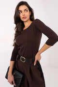 Blusa Mujer Clásica Manga 3/4 Cuello Redondo – Marrón Café | DOMELVA