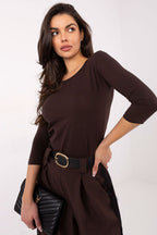 Blusa Mujer Clásica Manga 3/4 Cuello Redondo – Marrón Café | DOMELVA