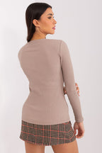 Blusa Mujer Ceñida Canalé Algodón Cuello Redondo – Beige Moka – detalle 2 | DOMELVA