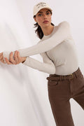 Blusa Mujer Ceñida Manga Larga Cuello Redondo – Beige Marfil | DOMELVA
