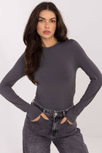Blusa Mujer Ceñida Manga Larga Cuello Redondo – Gris Antracita | DOMELVA
