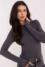 Blusa Mujer Ceñida Manga Larga Cuello Redondo – Gris Antracita – detalle 2 | DOMELVA