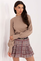 Blusa Mujer Algodón Cuello Cisne Manga Abullonada – Beige Topo | DOMELVA