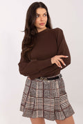 Blusa Mujer Algodón Cuello Cisne Manga Abullonada – Marrón Chocolate | DOMELVA