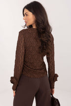 Blusa Mujer Encaje Ajustada Rosas Manga Larga – Marrón Cacao – detalle 3 | DOMELVA
