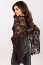 Blusa Mujer Encaje Escote V Manga Larga – Marrón Tabaco – detalle 4 | DOMELVA