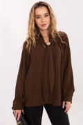 Blusa Mujer Fluida Viscosa Lazada Broche – Marrón Espresso | DOMELVA