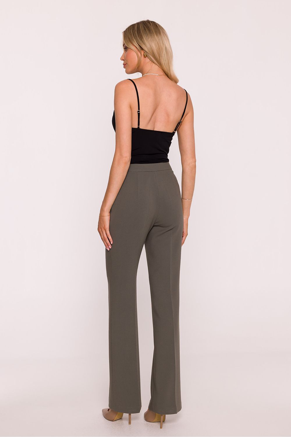 Pantalón Mujer Sastrería Corte Recto Raya – Verde Oliva – detalle 3 | DOMELVA