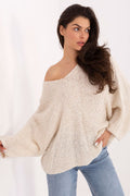 Jersey Mujer Bouclé Escote V – Beige Avena | DOMELVA
