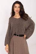 Jersey Mujer Bouclé Escote V – Beige Taupe | DOMELVA