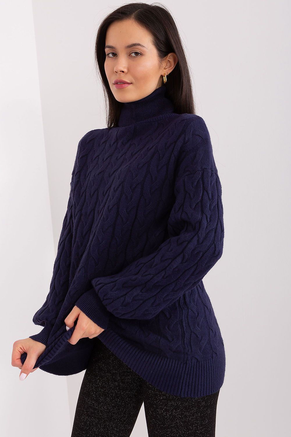 Jersey Mujer Cuello Alto Estructurado – Azul Marino – detalle 2 | DOMELVA