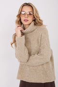 Jersey Mujer Cuello Alto Punto Grueso – Beige Lino | DOMELVA