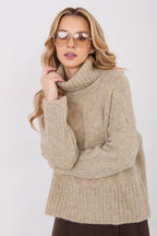 Jersey Mujer Cuello Alto Punto Grueso – Beige Lino | DOMELVA