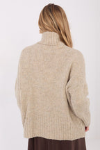 Jersey Mujer Cuello Alto Punto Grueso – Beige Lino – detalle 3 | DOMELVA