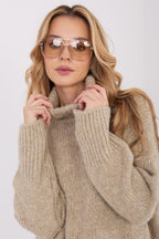 Jersey Mujer Cuello Alto Punto Grueso – Beige Lino – detalle 4 | DOMELVA