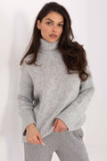 Jersey Mujer Cuello Alto Punto Grueso – Gris Ceniza | DOMELVA