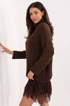 Jersey Mujer Cuello Alto Punto Grueso – Marrón Moka – detalle 3 | DOMELVA