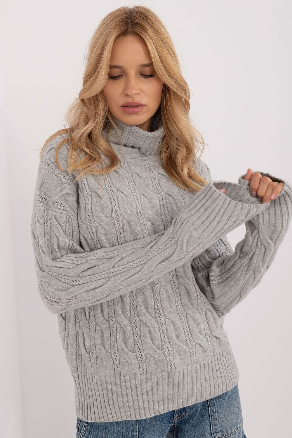 Jersey Mujer Cuello Alto Punto Suave – Gris Topo | DOMELVA