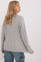 Jersey Mujer Cuello Alto Punto Suave – Gris Topo – detalle 3 | DOMELVA