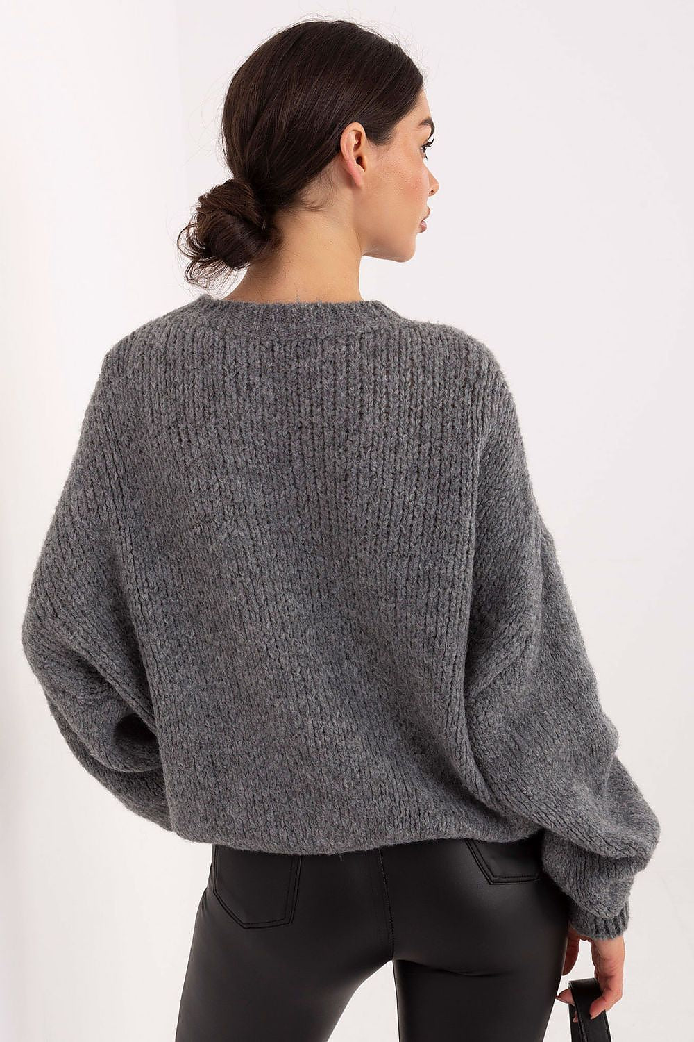 Jersey Mujer Oversize Punto Grueso – Gris Antracita – detalle 3 | DOMELVA