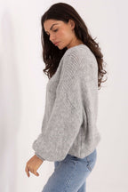 Jersey Mujer Oversize Punto Grueso – Gris Jaspeado – detalle 2 | DOMELVA
