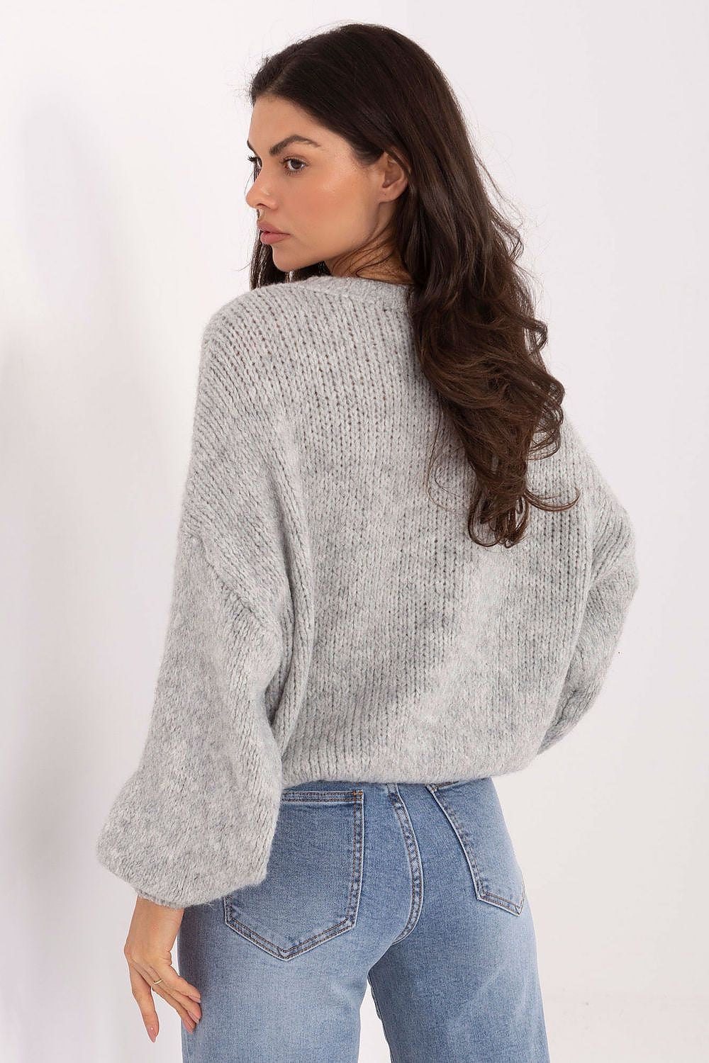 Jersey Mujer Oversize Punto Grueso – Gris Jaspeado – detalle 3 | DOMELVA