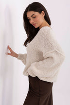 Jersey Mujer Punto Bouclé Cuello Redondo – Beige Crema – detalle 3 | DOMELVA