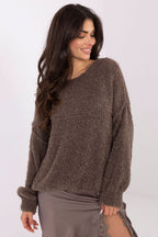 Jersey Mujer Punto Bouclé Cuello Redondo – Marrón Cacao | DOMELVA