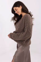 Jersey Mujer Punto Bouclé Cuello Redondo – Marrón Cacao – detalle 4 | DOMELVA
