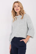 Jersey Mujer Punto Fino Cuello Perkins – Gris Perla | DOMELVA