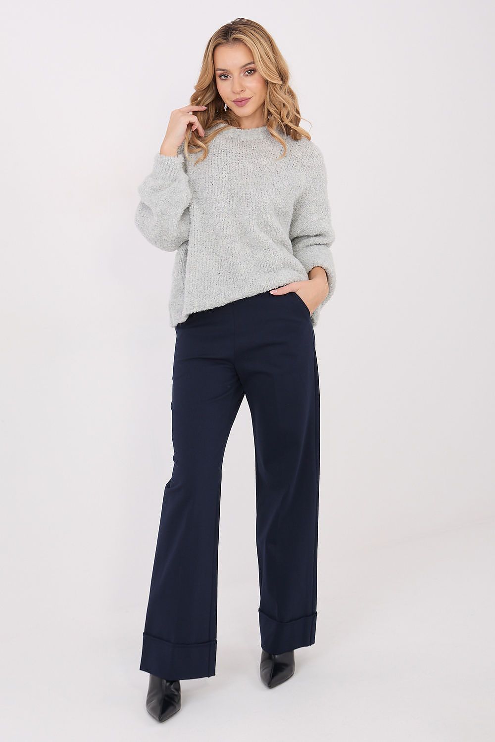 Jersey Mujer Punto Fino Cuello Perkins – Gris Perla – detalle 2 | DOMELVA