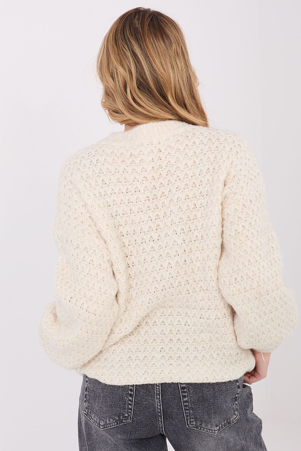 Jersey Mujer Punto Gofre Cuello Redondo – Beige Marfil – detalle 2 | DOMELVA