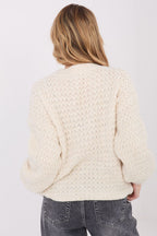 Jersey Mujer Punto Gofre Cuello Redondo – Beige Marfil – detalle 2 | DOMELVA