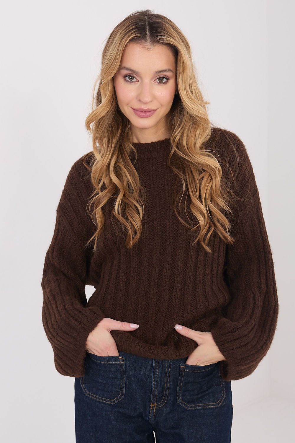 Jersey Mujer Punto Grueso Cuello Redondo – Marrón Chocolate | DOMELVA