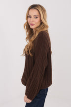 Jersey Mujer Punto Grueso Cuello Redondo – Marrón Chocolate – detalle 3 | DOMELVA