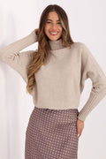 Jersey Mujer Punto Suave Cuello Alto – Beige Écru | DOMELVA