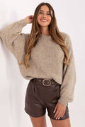 Jersey Mujer Punto Suave Cuello Redondo – Beige Trigo | DOMELVA