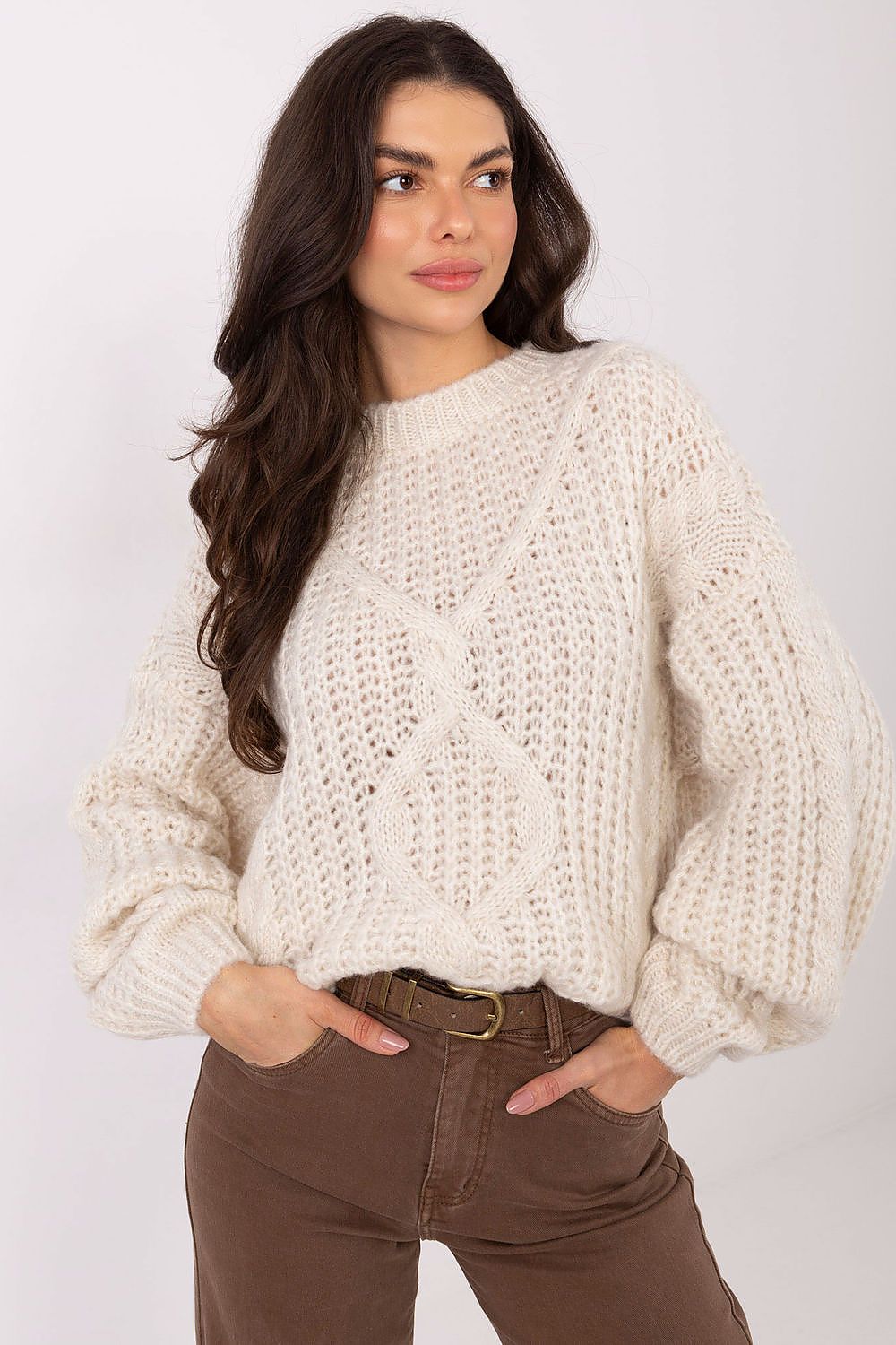 Jersey Mujer Punto Suave Cuello Redondo – Beige Écru | DOMELVA
